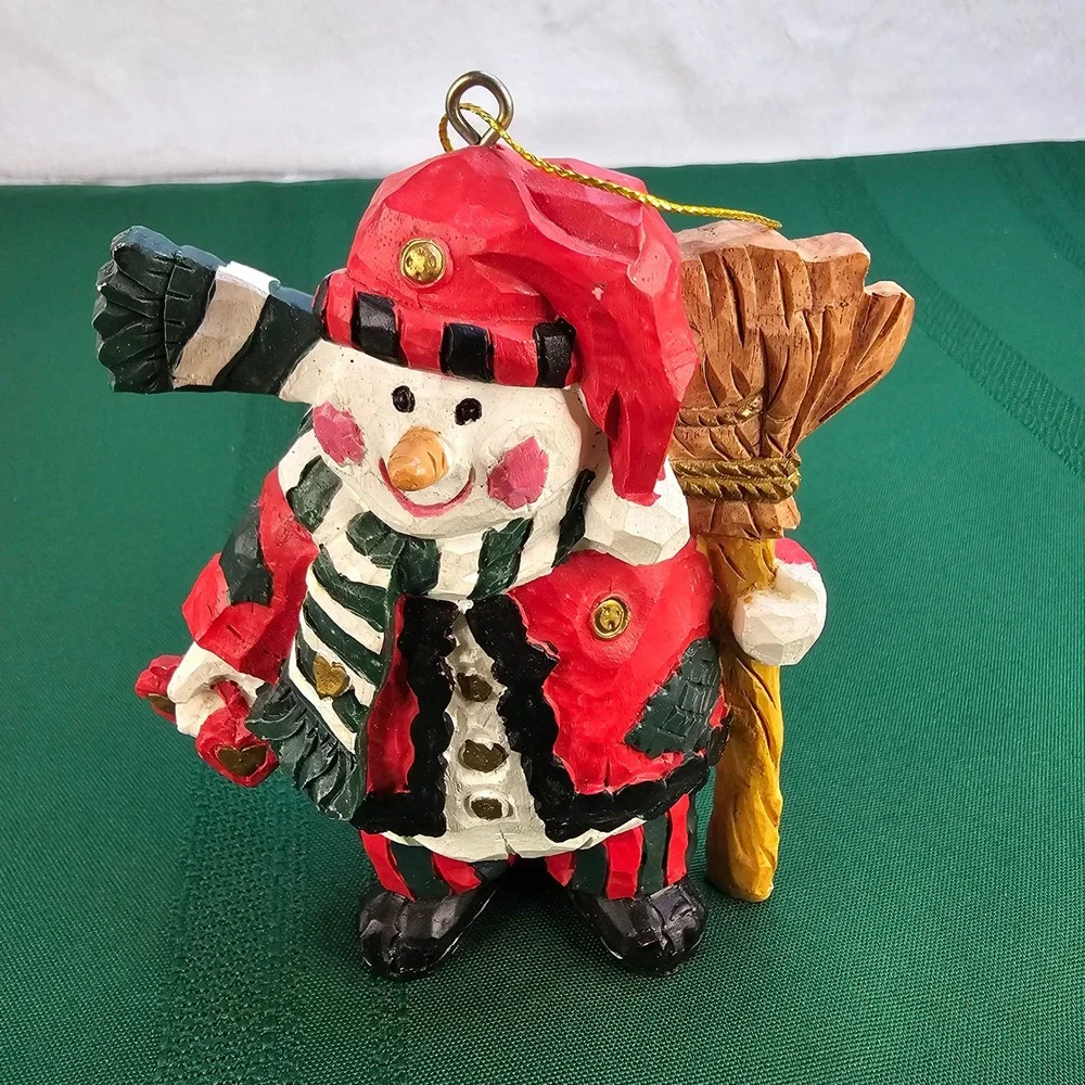 Whimsical Snowman‎ with Broom Christmas Holiday Ornament Figurine Decor